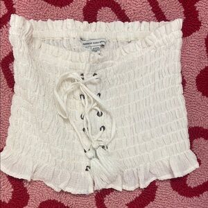 American Eagle Outfitters White Smocked Top